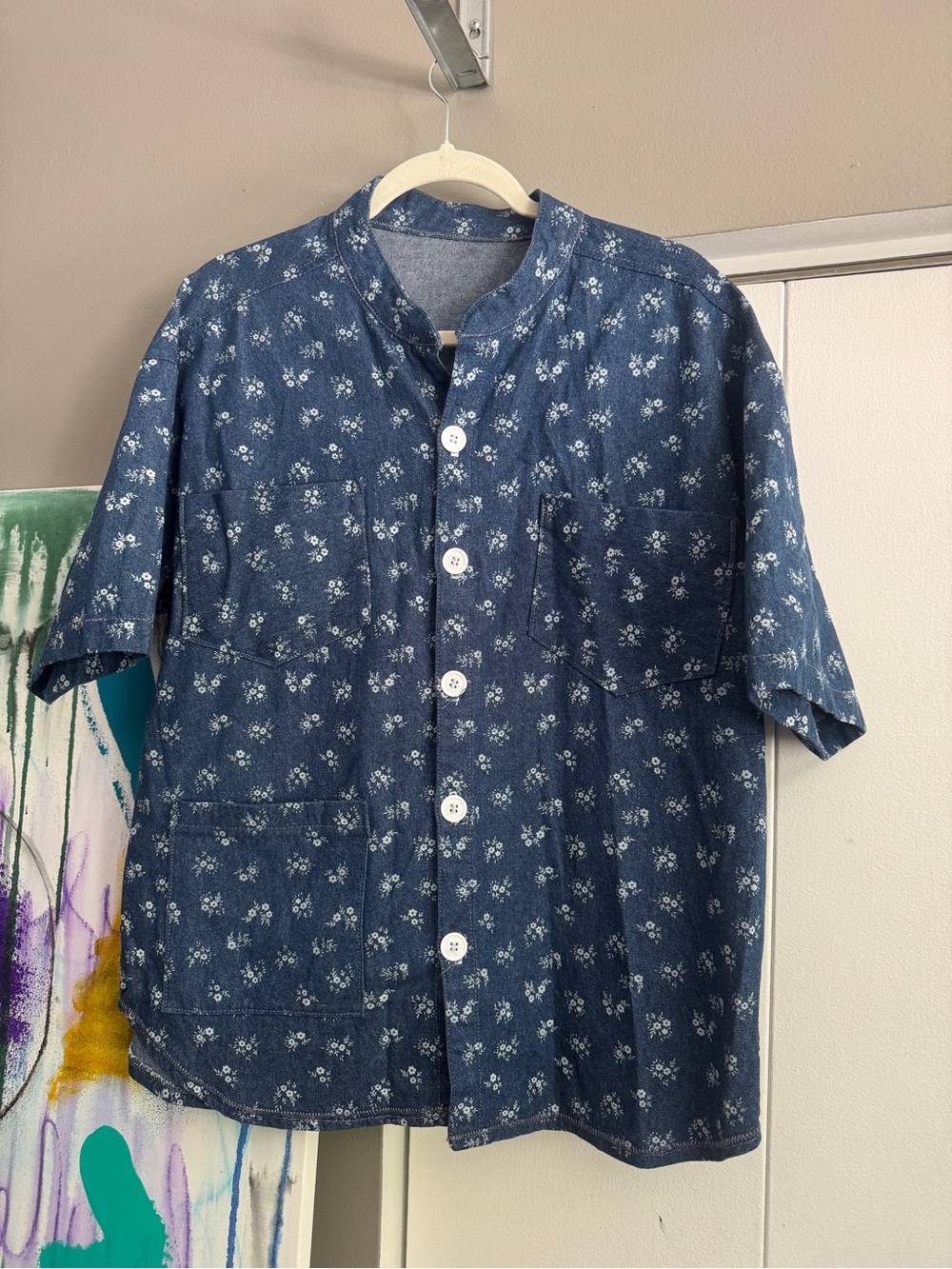 Women's Blue Floral Button-Up Top